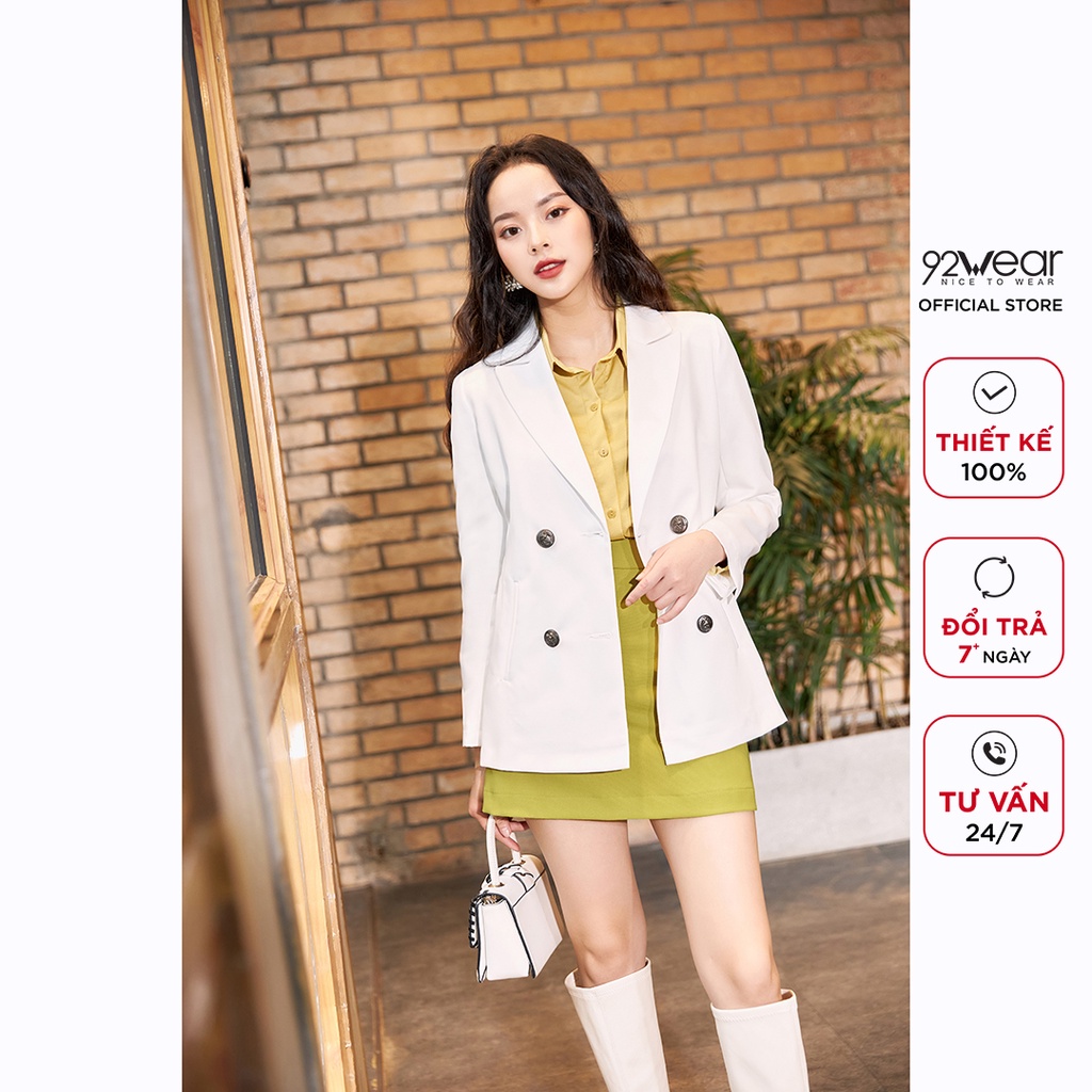 Áo vest blazer nữ 92WEAR thiết kế dài tay cổ bẻ hàn quốc thanh lịch, trẻ trung VDA2128 | BigBuy360 - bigbuy360.vn