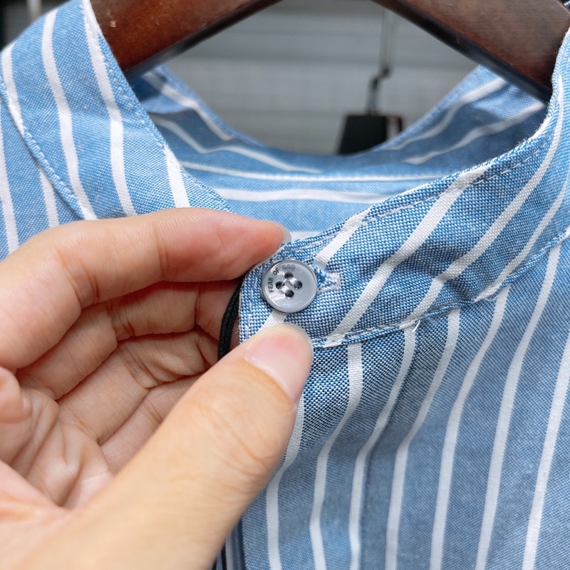 ⚡️[CHỈ 1 NGÀY] - Áo sơ mi Fear of God - Oversized Grandad-Collar Striped Cotton Oxford Half-Placket Shirt - Blue | BigBuy360 - bigbuy360.vn