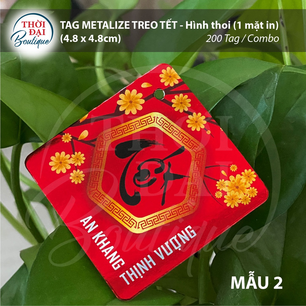 100 Tag / Thẻ Treo Giấy Tết Chữ TẾT Lấp Lánh Mai Đào Hình Thoi Bo Góc Chúc Mừng Năm Mới