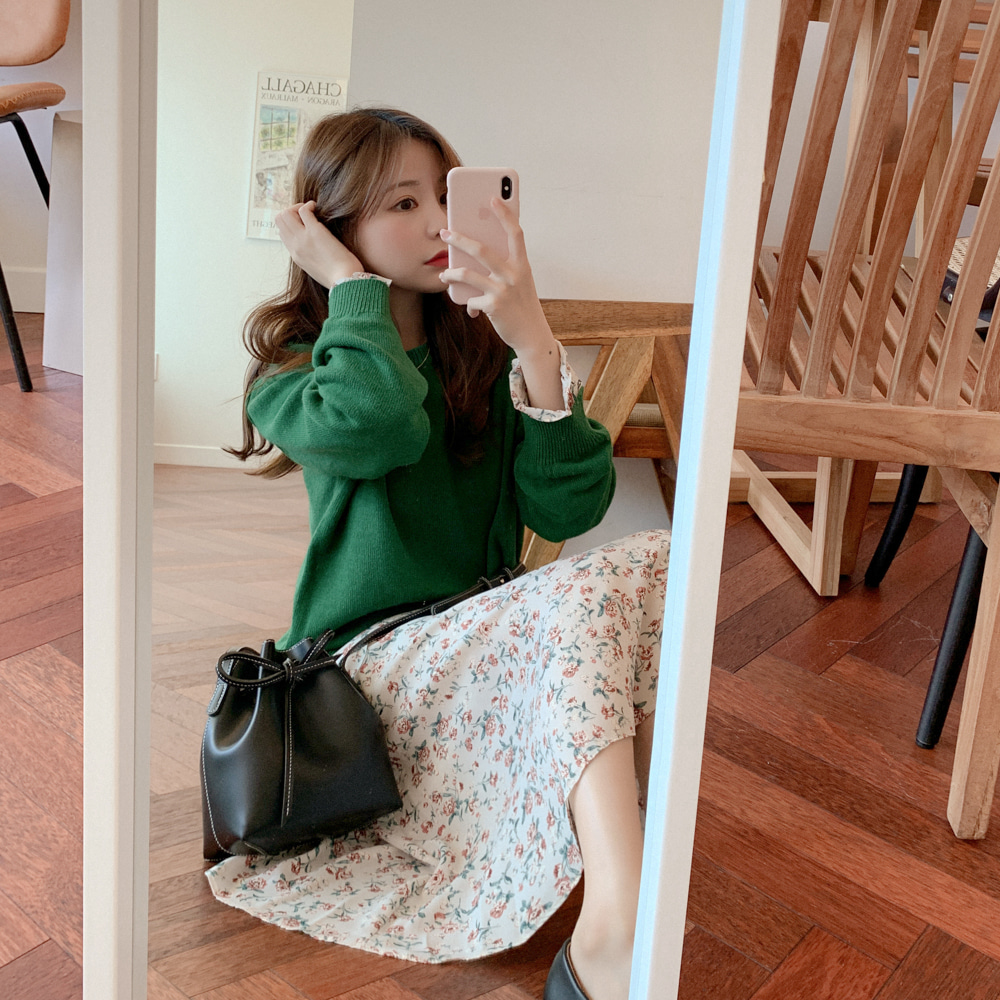 Đầm hoa peppermint 32533 thiết kế dài tay cổ chữ v xinh xắn dành cho nữ