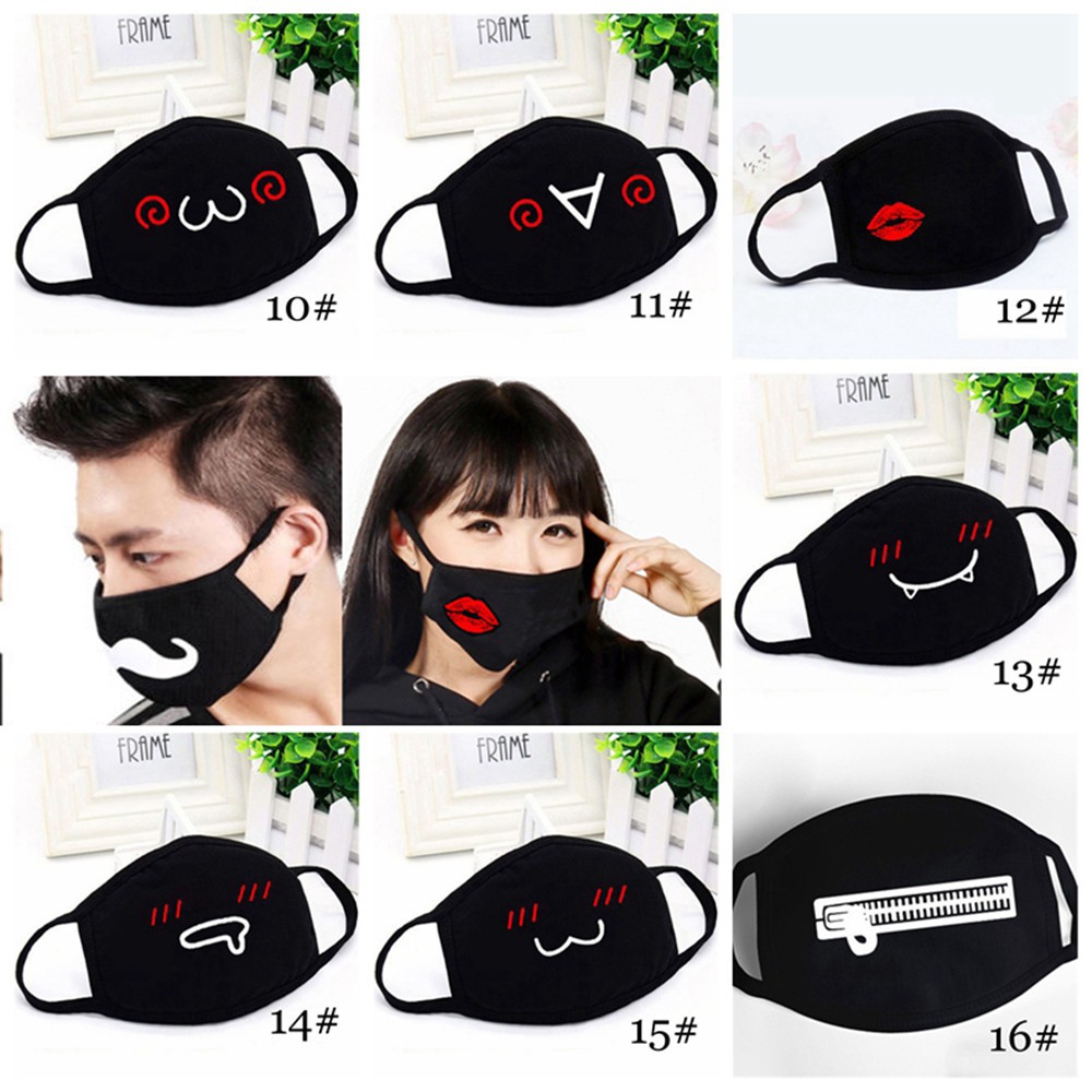 Khẩu trang chống bụi bằng vải cotton màu đen in hình dễ thương cho cả nam và nữ | BigBuy360 - bigbuy360.vn