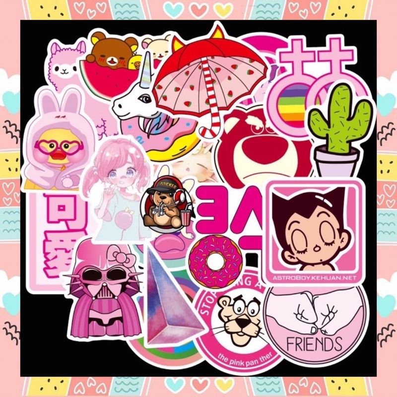 Sticker VSCO Hồng 04 siêu dễ thương chống thấm nước dán mũ nón bảo hiểm, điện thoại, laptop