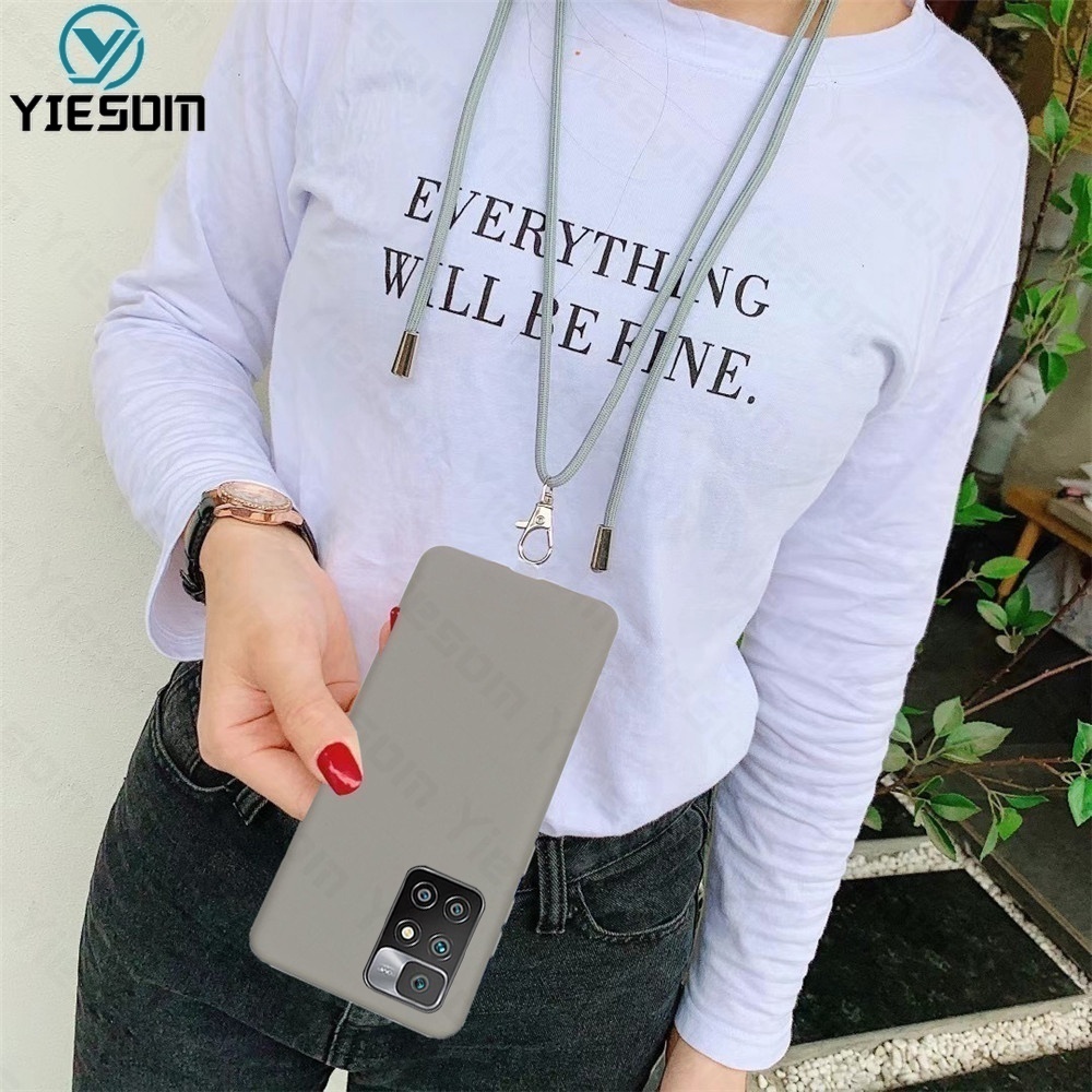 Ốp Điện Thoại TPU Mềm Màu Kẹo Có Dây Đeo Cổ Cho Xiaomi Redmi 10 9 9T 9A 9C