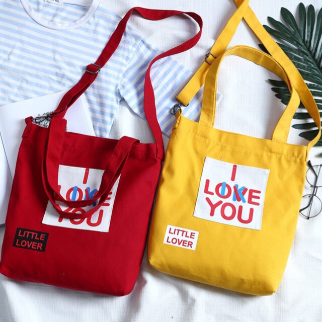 Túi tote/túi vải - i love you- vừa A4