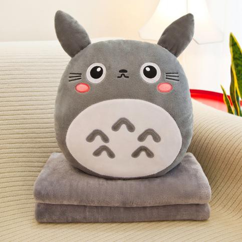 Gối mền 3 trong 1 kèm đút tay mèo totoro dễ thương Xám