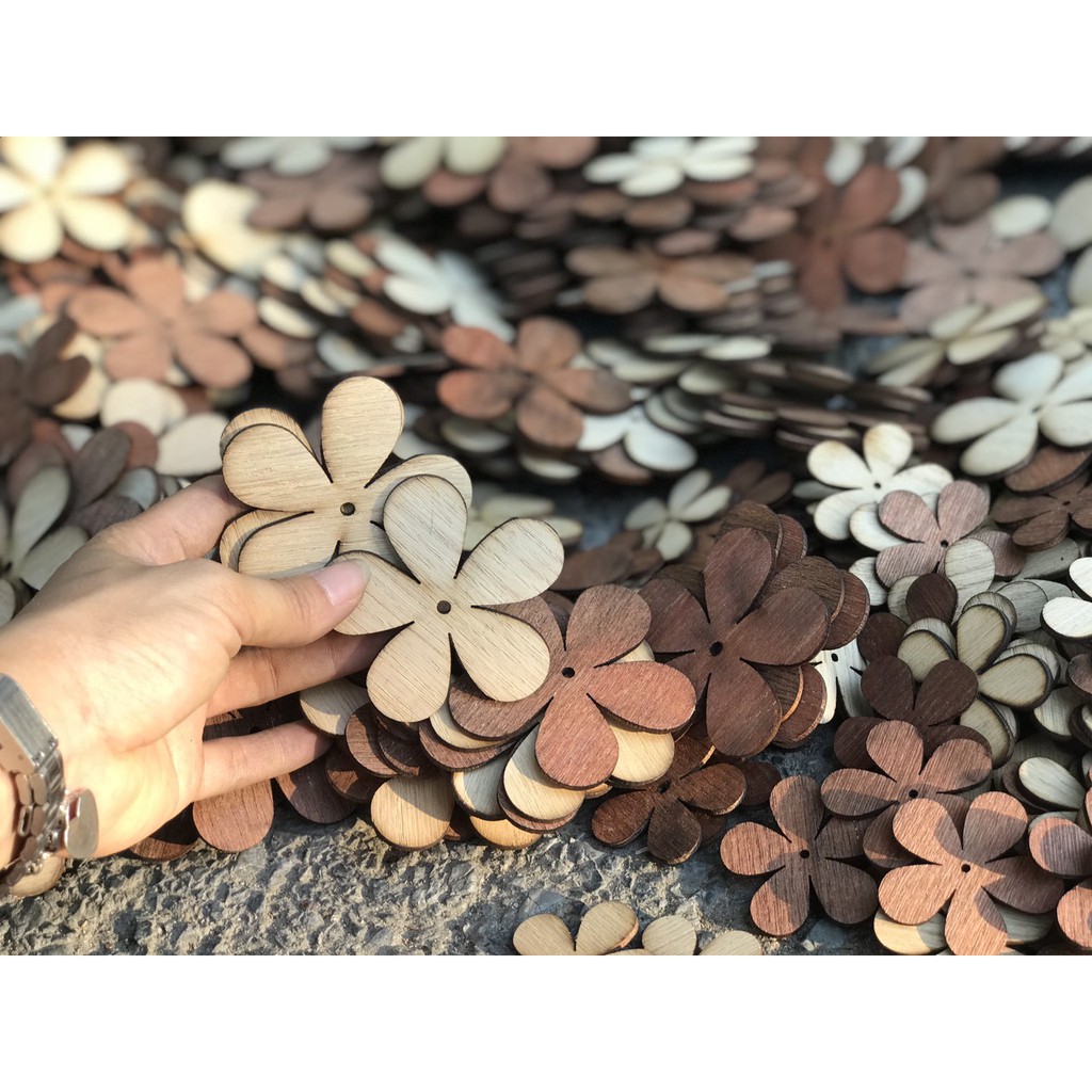 Bông Hoa gỗ decor trang trí, làm đồ handmade, bé tô màu