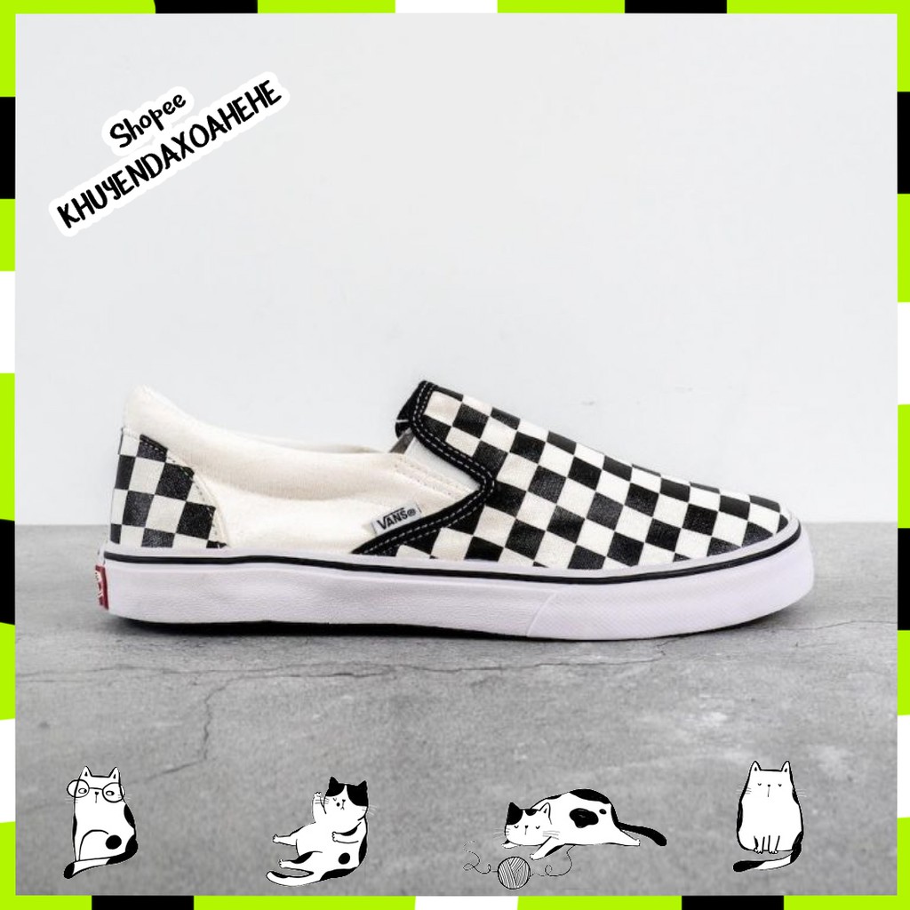 Giày CHECKERBOARD SLIP-ON CLASSIC BLACK/WHITE, giày lười caro nam nữ