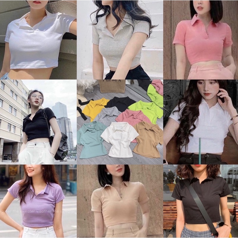 áo croptop rip cổ bẻ - freesize dưới 55kg - Carotshop - CRS