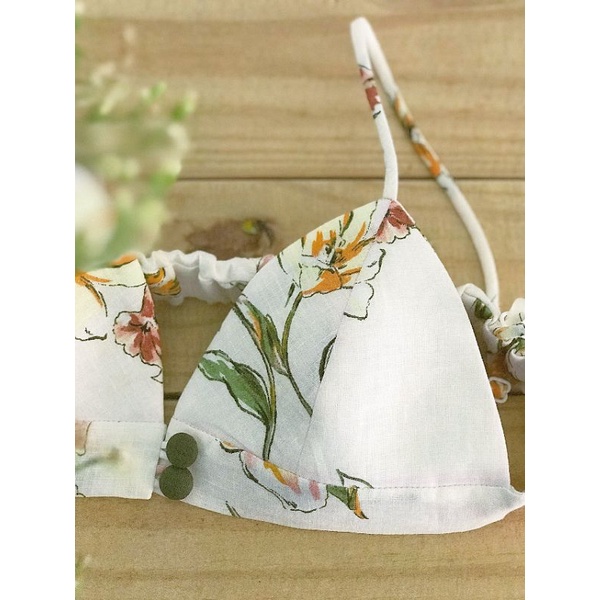 Cam _ Áo lót linen họa tiết hoa lá/ Áo Bra Linen