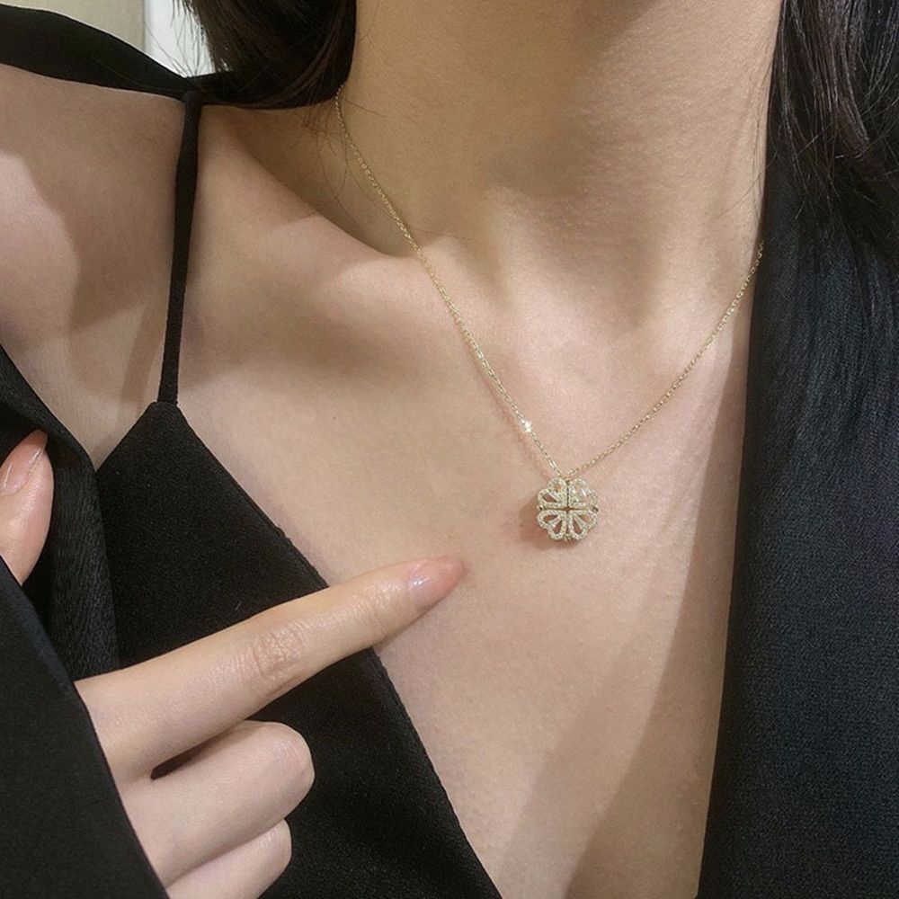 Vòng cổ mặt cỏ bốn lá may mắn kiểu hàn quốc cổ điển cho nữ