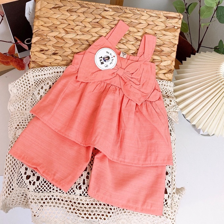 SET44 - Bộ bé gái, bộ đũi bé gái mùa hè, 2 dây nơ ngực cho bé từ 8-18kg