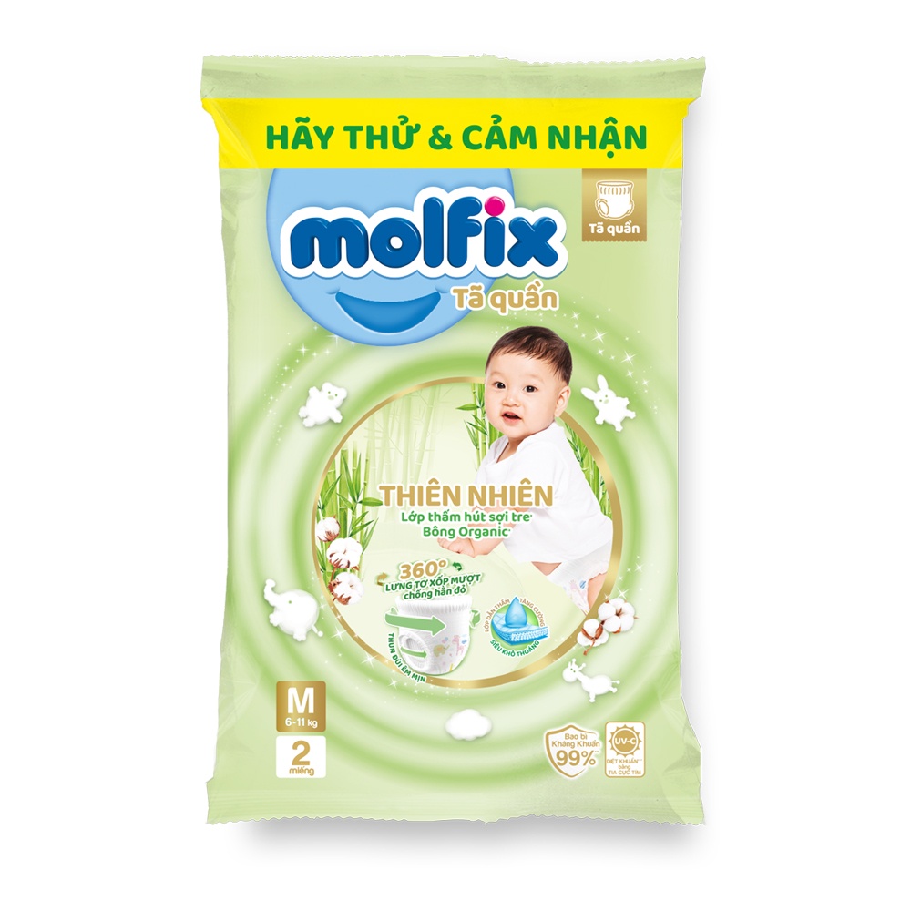 [MKB Gift] Tã quần Molfix Thiên nhiên M (6kg - 11kg) - Gói 2 miếng