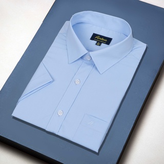 Áo Sơ Mi Nam Công Sở Trung Niên Anton Somianton Ngắn Tay Trơn Màu Xanh Vải Cotton  - YSN14