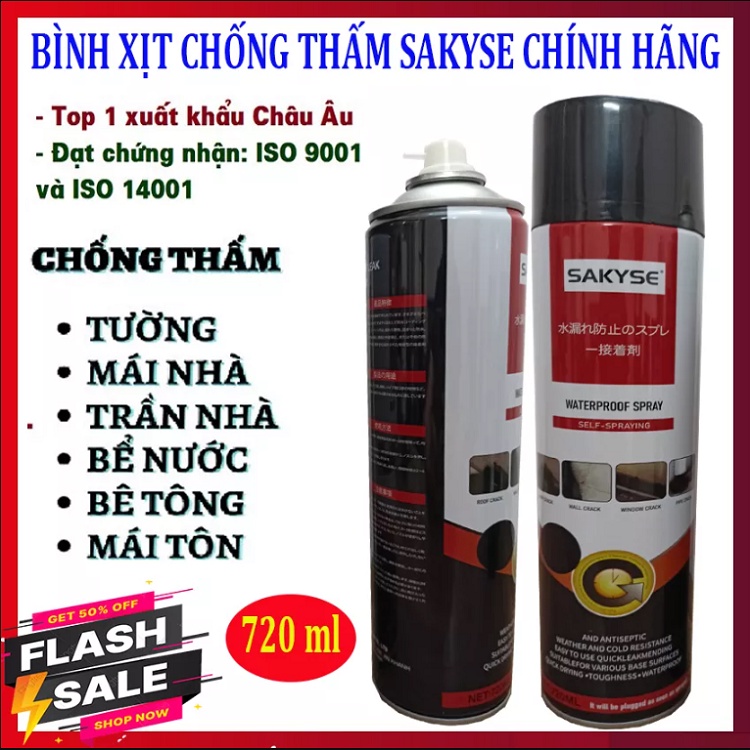 Chai Xịt Chống Thấm Chính Hãng Sakyse Loại 720ml, Chống Dột Mái Nhà, Chống Ngấm Trần - Chống Dò Nước Nhà Vệ Sinh
