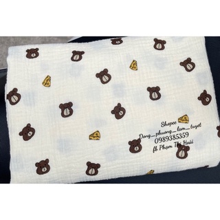 vải xô muslin 2 lớp hình con gấu teddy