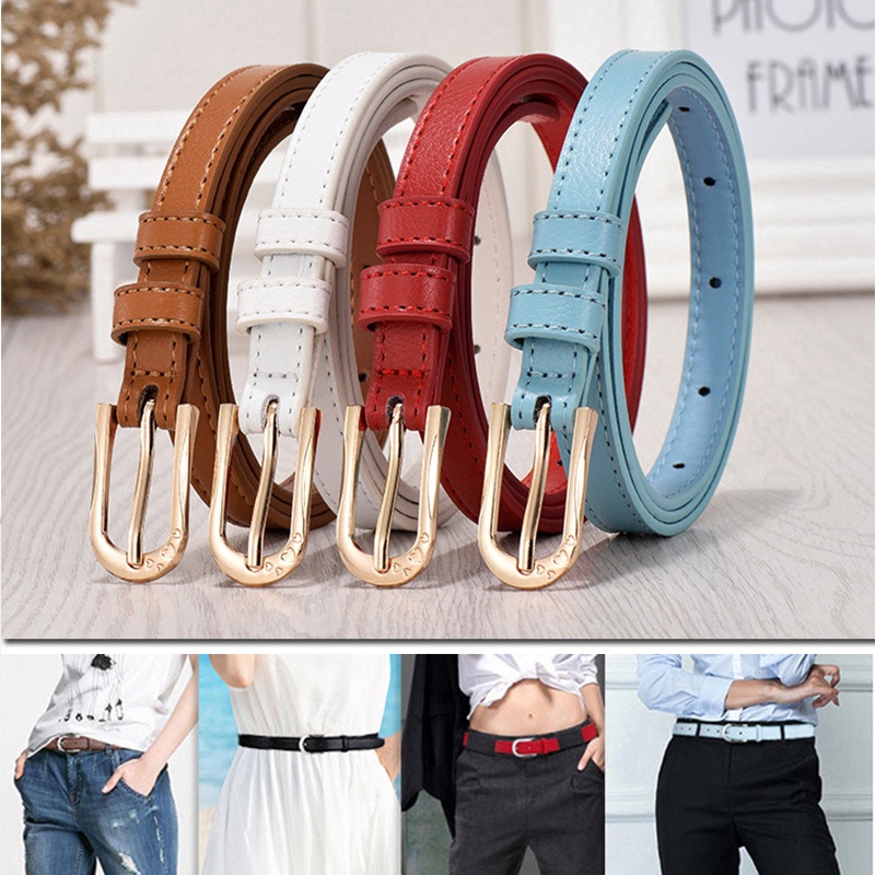 Haimeikang Thắt Lưng Da Bản Nhỏ Màu Trơn Khóa Kim Loại Thời Trang Cho Nữ