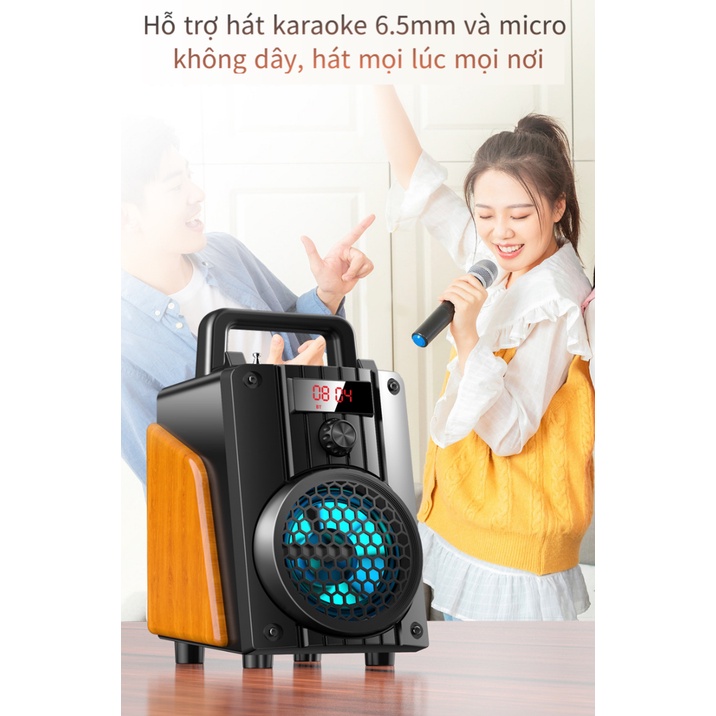 Loa Bluetooth Karaoke Không Dây (Micro Không Dây * 1) Hát Công Suất Lớn 20W + Điều Khiển Từ xa / Đầu Đọc Thẻ / Loa Gỗ