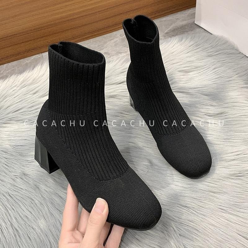 Boot len nữ cao cổ lửng đế cao 7cm màu đen đẹp siêu hot 2022, Bốt nữ Quảng Châu  cao cấp form xinh ôm chân CACACHU G044