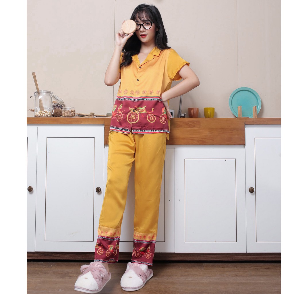 Bộ ngủ lụa pijama thiết kế cao cấp hình phối