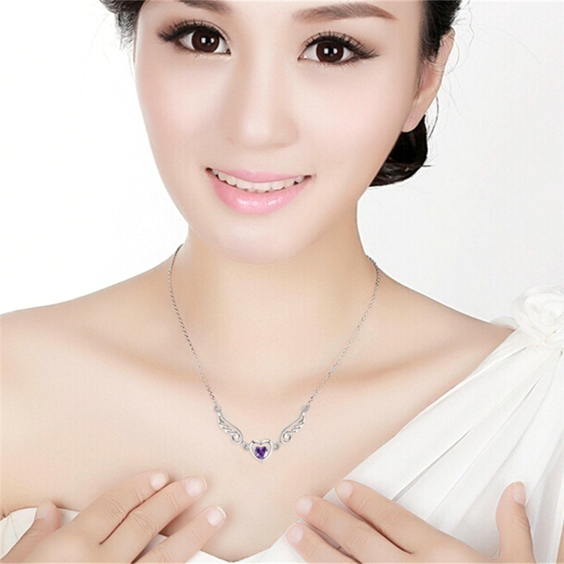Vòng cổ bạc mặt hình trái tim đôi cánh thiên thần dễ thương cho nữ