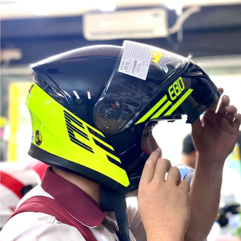 Mũ bảo hiểm fullface EGO E9 lật hàm 2 kính màu đen xanh