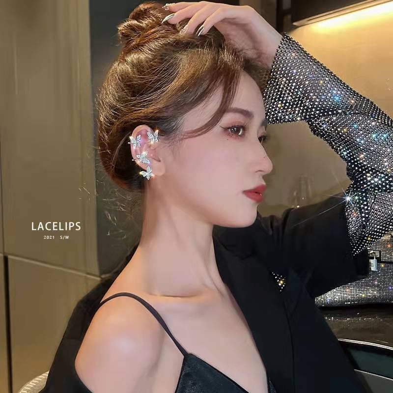 Bông Tai Dạng Kẹp Đính Đá Zircon Hình Bướm Phong Cách Bohemian Đơn Giản Dành Cho Nữ