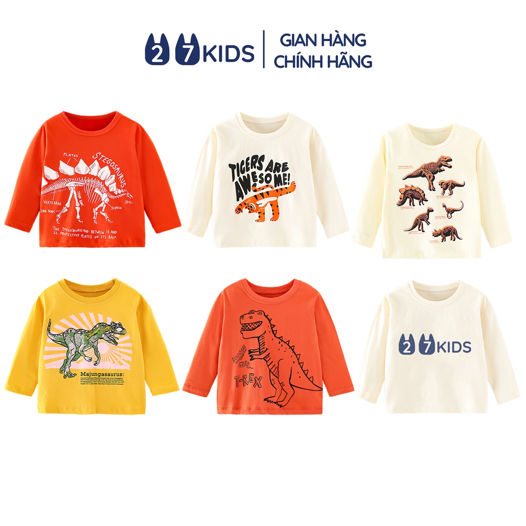 Áo thun dài tay bé trai 27Kids Forest Kingdom áo thu đông nam 100% Cotton cho trẻ từ 2-10 tuổi BLTS12