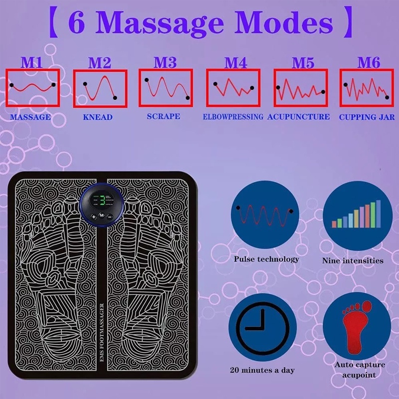 Thảm Điện massage Chân nhật bản EMS FOOTMASSAGER Mát Xa Kích Thích Cơ Bắp Cải Thiện Lưu Thông Máu Giảm Đau Chăm Sóc Sức Khỏe
