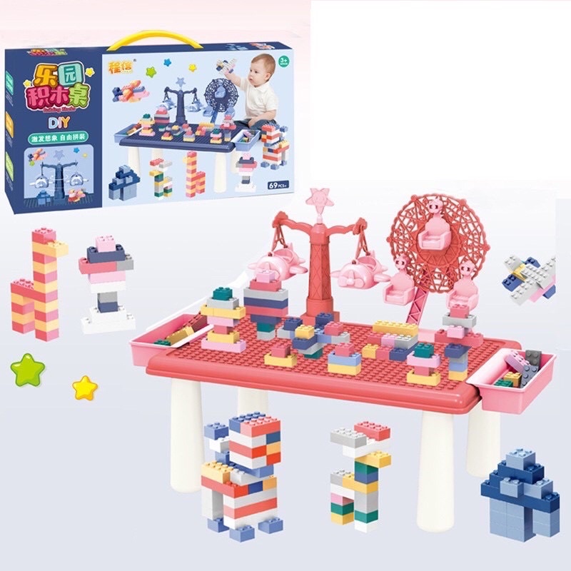 Bàn lắp ghép lego sáng tạo, màu sắc tươi sáng