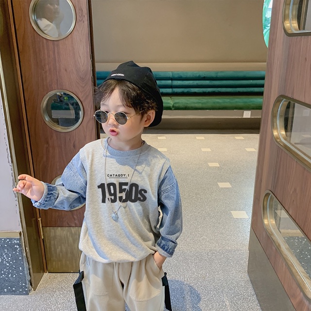 [Mã SKAMCLU7 giảm 10% cho đơn từ 0Đ] Áo Thun Dài Tay phối jean 1950s cho bé A400