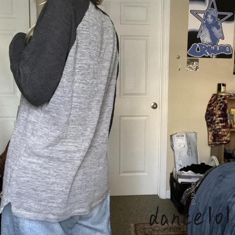 Áo Thun Tay Dài Cổ Tròn Phối Màu Sắc Tương Phản Phong Cách Cổ Điển Cho Nữ dance1o1