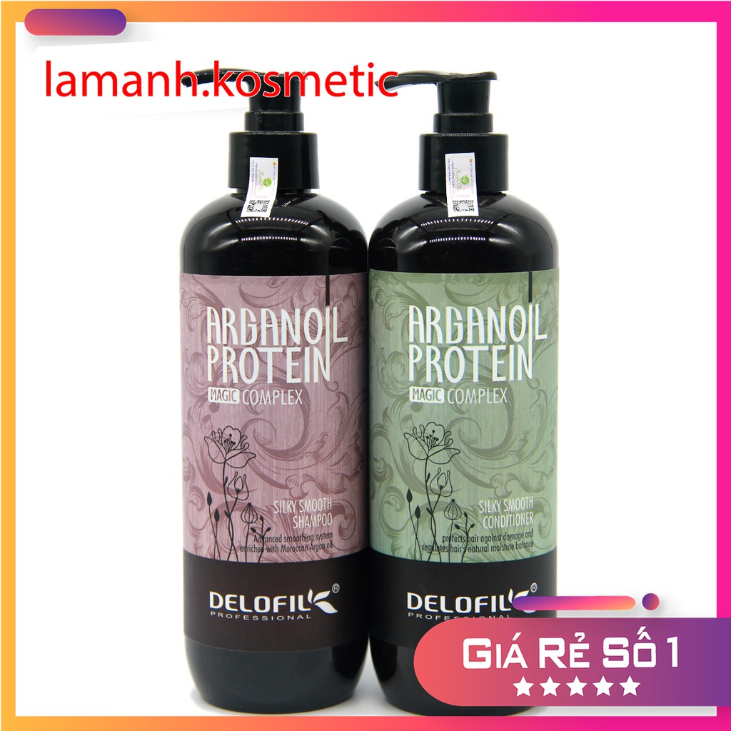 [ RẺ VÔ ĐỊCH ] Cặp Dầu Gội Dầu Xả Delofil Arganoil Protein Phục Hồi Trị Gàu, Siêu Mượt 500ml x 2