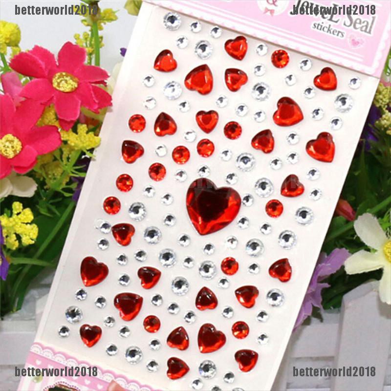 [Better] 1Sheet Heart Rhinestones Phone Car Art Craft Diy Scrapbooking Stickers Kids Toys Gift [World]