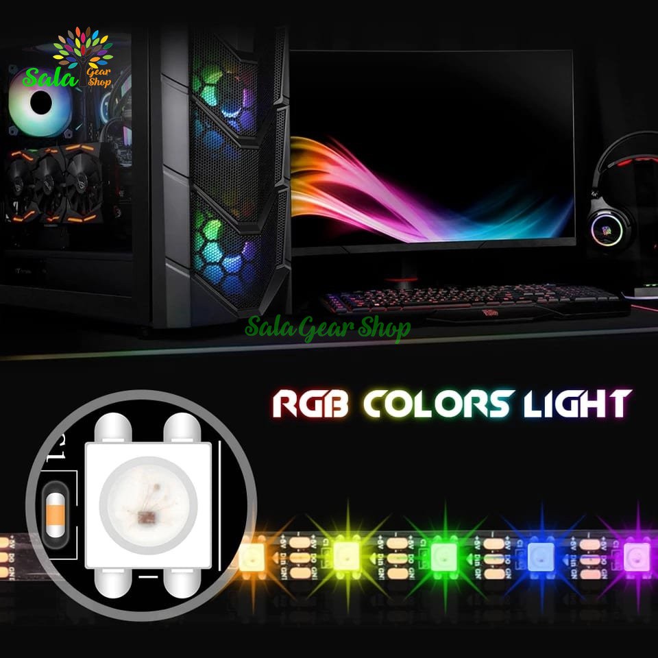 Dây Led 5v 3pin RGB rainbow đồng bộ Asus Aura, RGB Fusion, MSI Mystic Light, Asrock RGB