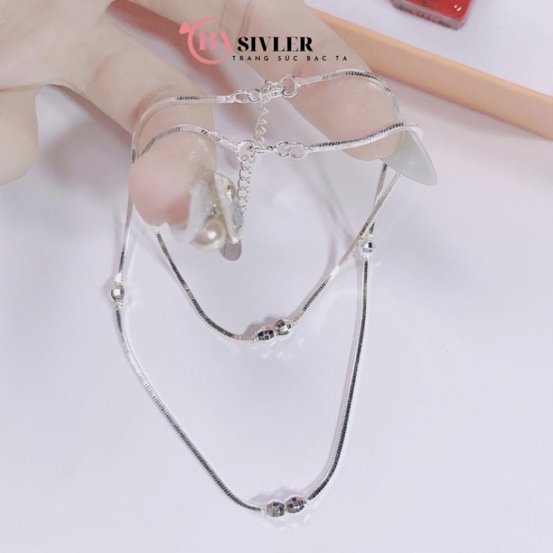 Lắc tay lắc chân bạc dây mì vuông dày dặn mix bi lắc tay lắc chân nữ bạc thật