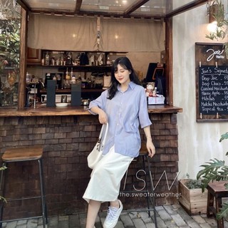 Áo sơ mi lụa cộc tay kèm dây buộc eo lyn