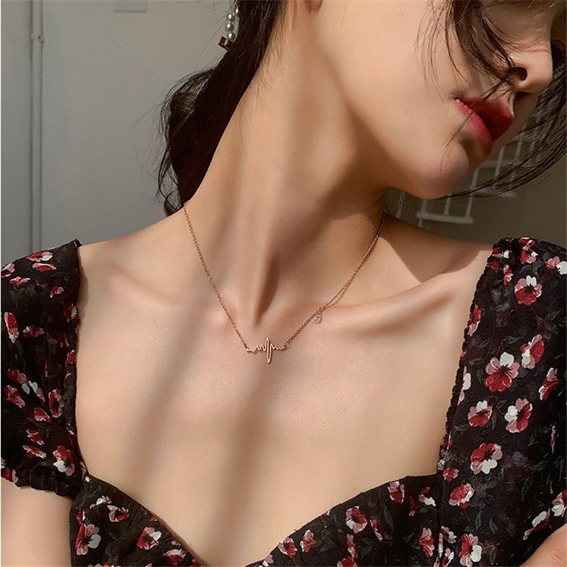 Dây chuyền thép giả titan mặt nhịp tim đơn giản không phai màu phong cách Hàn Quốc OUYOU