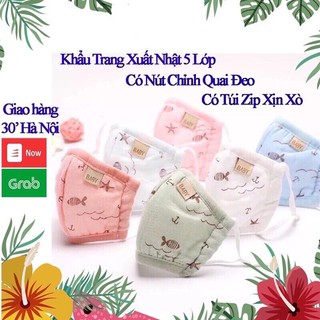Khẩu Trang Vải Xô 5 Lớp Cho Bé Hàng Túi Zip Lọc Bụi Mềm Mại An Toàn Với Da Bé