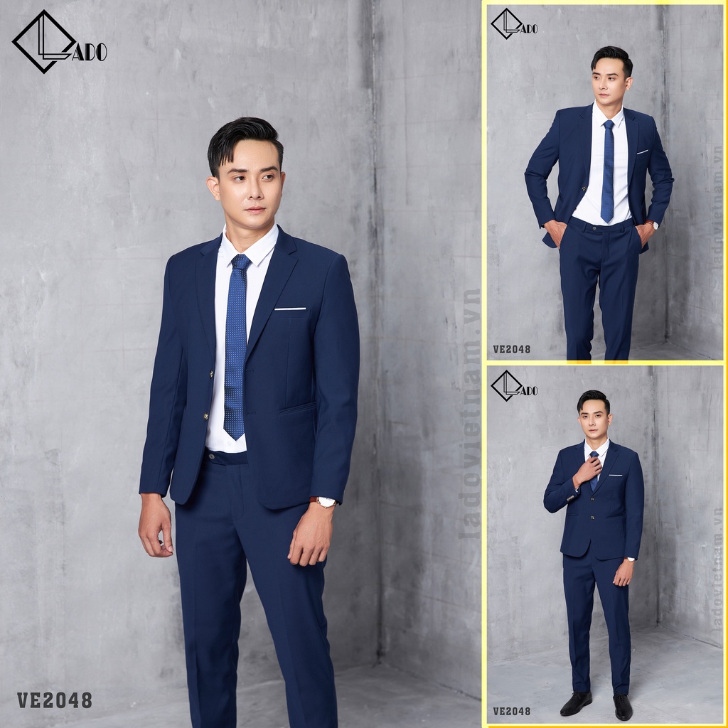 Bộ Vest 2 cúc màu Xanh Navy vải mỏng co giãn nhẹ LADO 2048