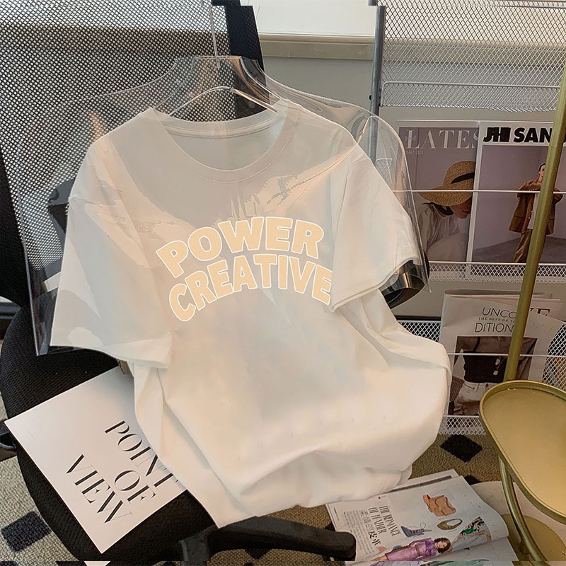 Áo thun HIIXIIVI 100% cotton tay ngắn cổ tròn in chữ thời trang mùa hè phong cách Hàn Quốc dành cho nữ 2022