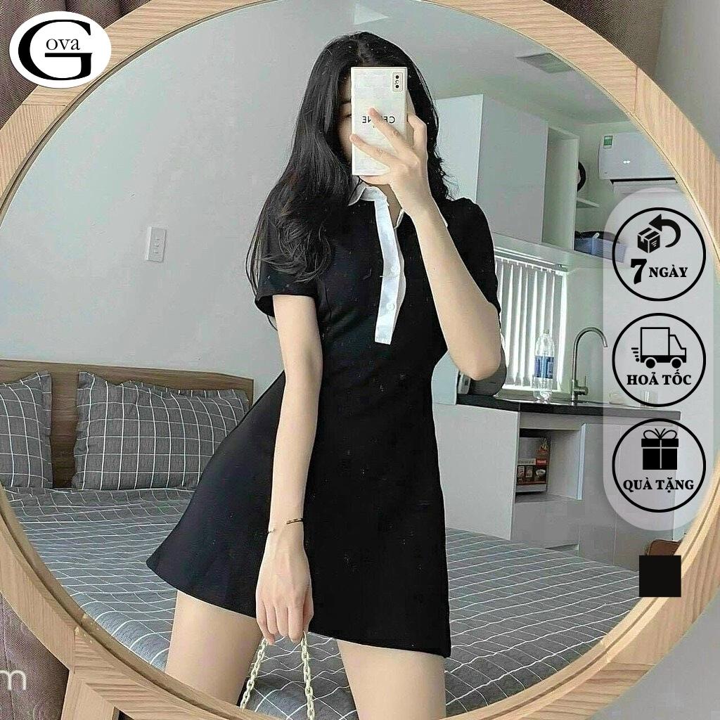 Đầm Váy CỔ POLO Phối Trắng Dáng Xoè Thun Borip Ôm Đẹp GOVA