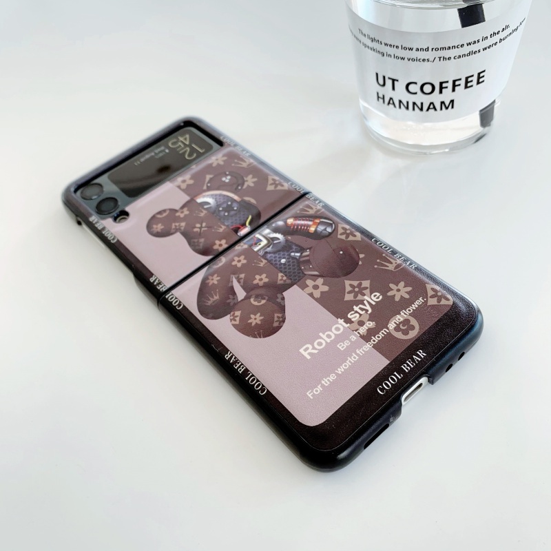 Ốp Điện Thoại Da Nắp Gập In Hình Gấu Chống Sốc Cho Samsung Galaxy Z Flip 3 Flip 3