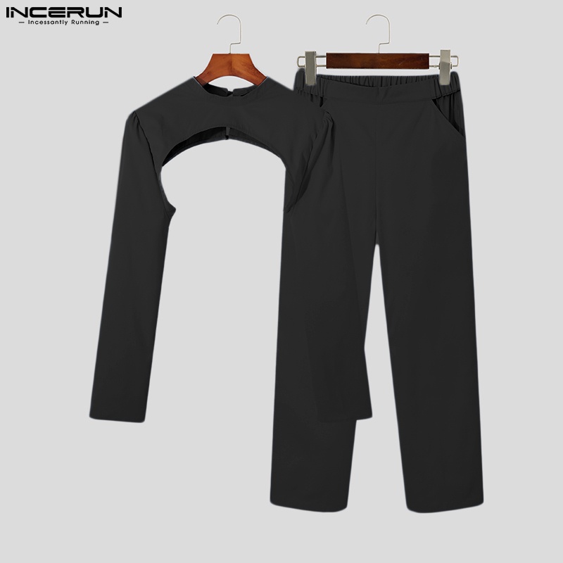 Set áo croptop tay dài + quần dài ống rộng INCERUN cho nam
