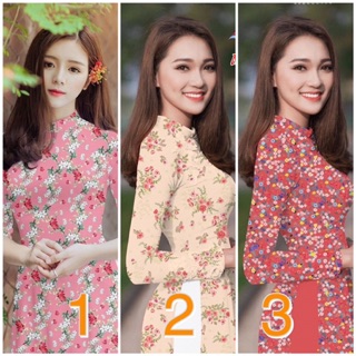 Áo dài hoa nhí 3D quần lụa (nhiều mẫu)