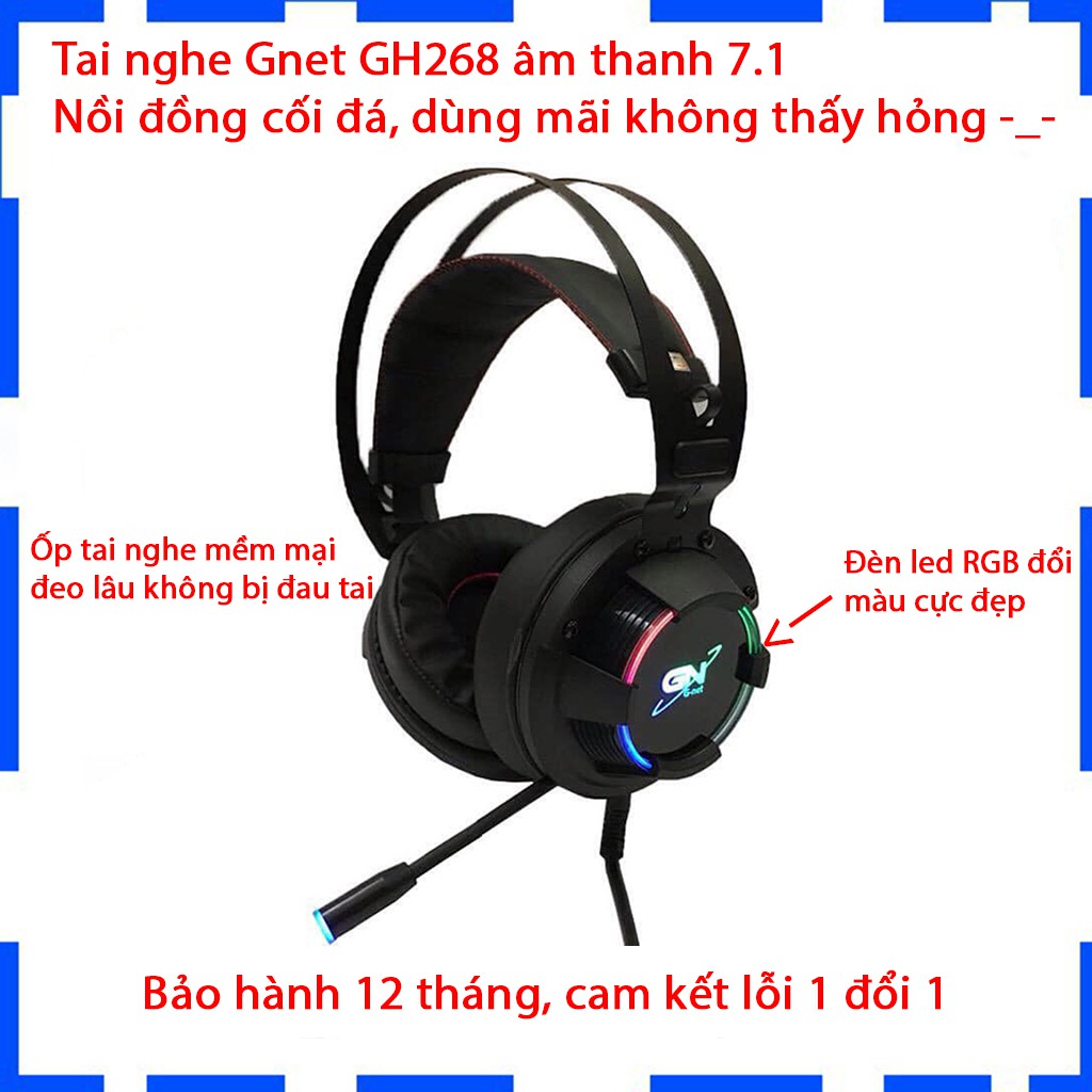 [ Giá gốc ] Tai Nghe Gaming GNet GH268  Led RGB  Âm Thanh 7.1 Cổng USB  BH 12 T chính hãng