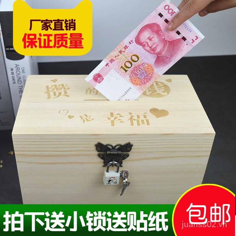 Hộp đựng tiền tiết kiệm bằng gỗ có khóa kích thước lớn sáng tạo