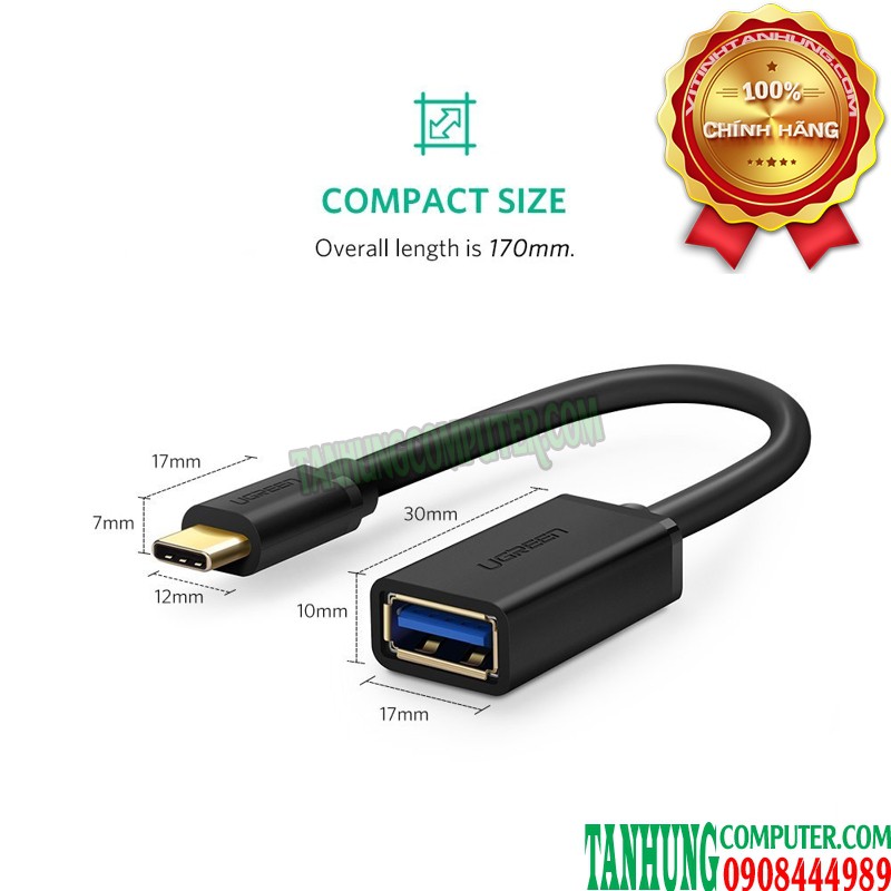 Cáp OTG USB C to USB 3.0 Cao Cấp Ugreen 30701 Chính Hãng (màu đen)