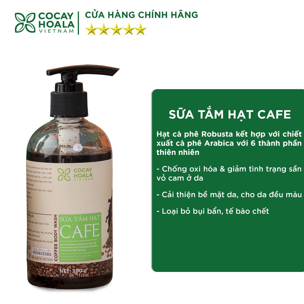 Sữa Tắm Tẩy Tế Bào Chết Khử Mùi Cơ Thể Cỏ Cây Hoa Lá Sữa Tắm Hạt Cà phê Cocayhoala Sáng Da 300g