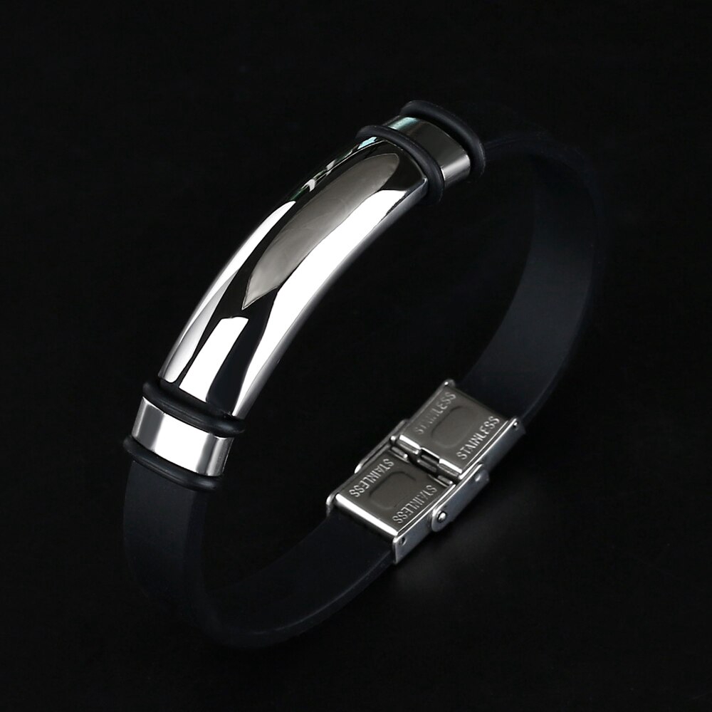 Vòng Tay Silicon Mềm Phối Thép Titan Không Gỉ Thời Trang Vintage 2021 Cho Nam