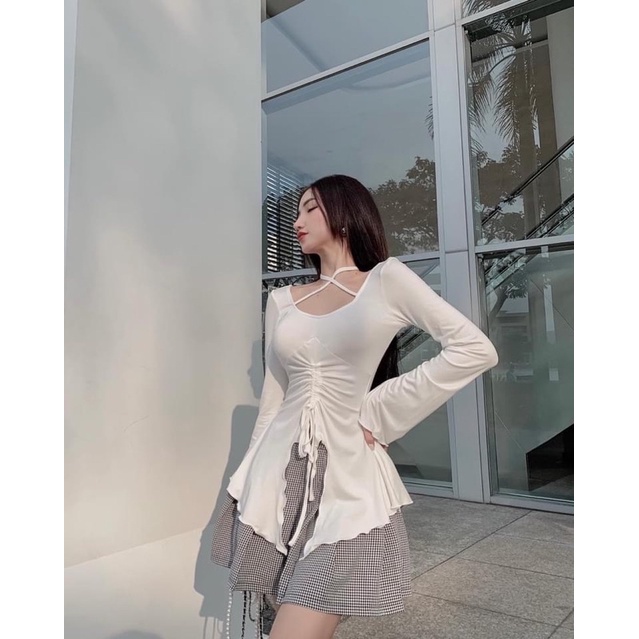 Áo cột nơ eo tay dài yoona